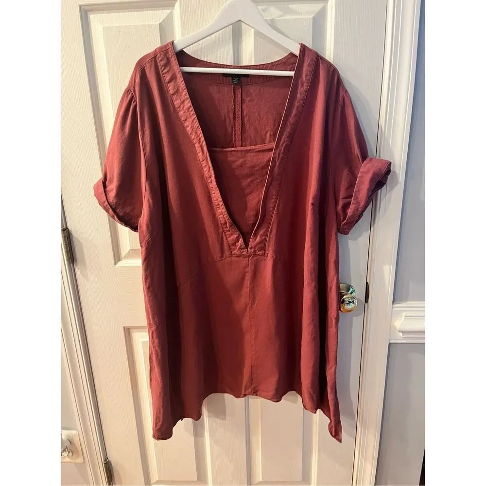 Ellos Burgundy Sunwashed Linen Blend Lagenlook Top sz 2X 26/28 - Picture 2 of 10